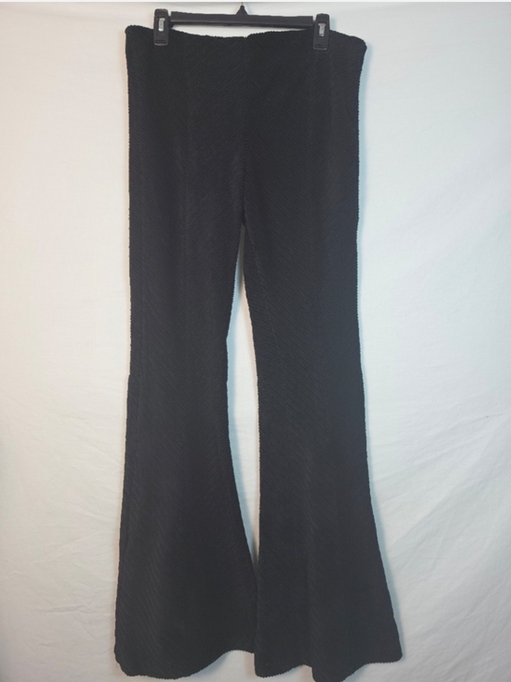 Free People Black Chevron Ribbed Corduroy Flare Pants Large NWT